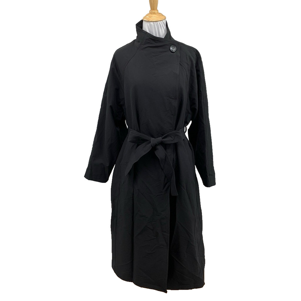 OGL Coat Womens XS Extra Small Black Nylon Blend Belted Button Stretch Trench